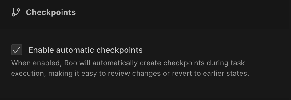 Checkpoint settings in Kilo Code configuration