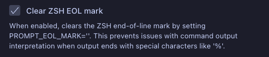 Clear ZSH EOL mark checkbox
