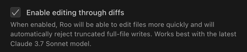 Kilo Code settings showing Enable editing through diffs