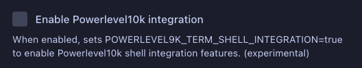 Enable Powerlevel10k integration checkbox